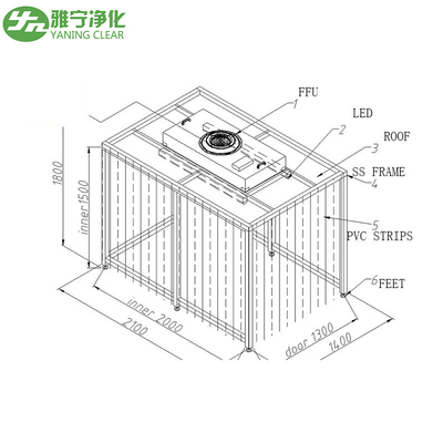 Taśmy PCV Ściana osłonowa Clean Room Booth 2540 * 2490 * 2720mm Design 40W LED